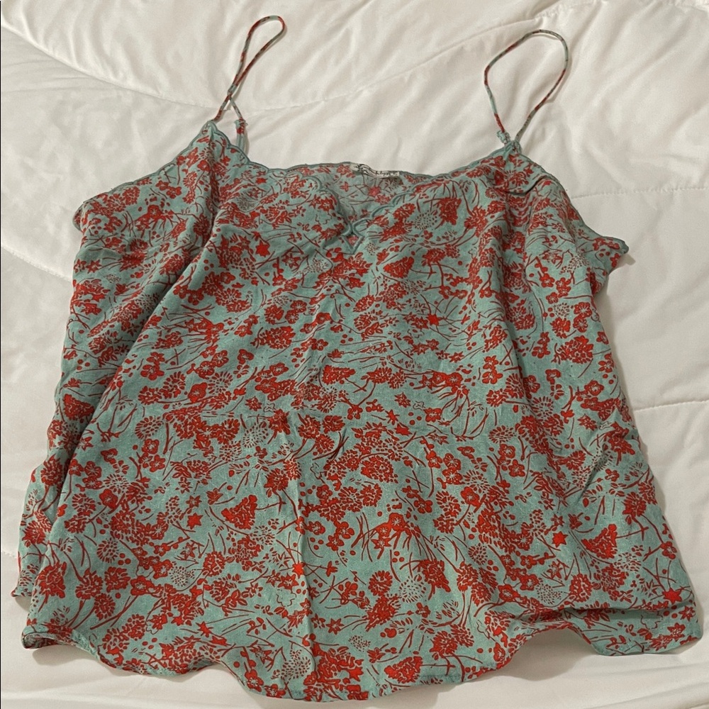 FREE PEOPLE Floral Red/Green Print Cami Top Sz Med